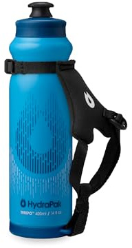 HydraPak Tempo Pro Handheld Running Squeeze Bottle (400ml, Blue) | Lightweight, Removable Strap, Easy Squeeze, Leakproof, High Flow, Grip Groove, for Running, Marathons, Training, Racing