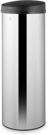Swan SWKA4520SS Townhouse Round Sensor Bin with Hands-Free Opening Using Motion Sensor Technology, Bin Liner Retainer Ring, Large 50L Capacity, Stainless Steel with Black Lid