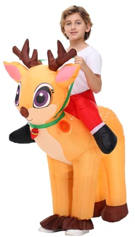 XYJKIDSES Inflatable Reindeer Costume Kids - Blow Up Elk Deer Halloween & Christmas Costume for Boys & Girls Cosplay