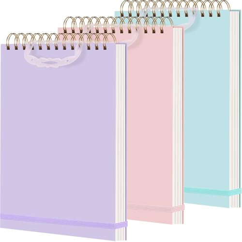 Resurhang Spiralnotizbuch, 17,8 x 25,4 cm, Hardcover, Steno-Blöcke, 240 Seiten (120 Blatt), College, liniert, wasserfest, für Linkshänder, Arbeit, Schule, Büro, 3 Stück