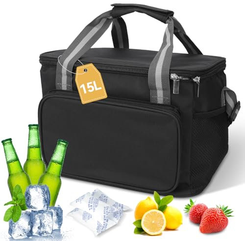 KIMIGO 15L Kühltasche Klein,Kleine Kuhltasche fur Unterwegs,Tragbare Picknicktasche,Thermotasche,Lunchtasche,Cooler Bag, Mittagessen Tasche für Lebensmitteltransport,Camping,Reise,Frühstücken,Getränke
