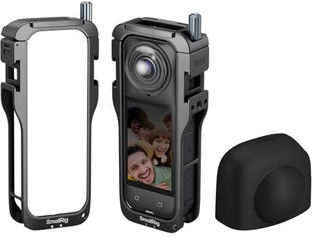 SMALLRIG Cage for Insta360 x5 Accessories, Durable Aluminum Alloy Protective Case for Insta360 x5 with Quick Release, Built-in Cold Shoe Mounts & 1/4 Threads, with Silicone Lens Guard Cap - 5195