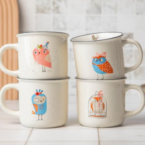 Speckled Owl Ceramic Mug 390ml Cute Speckled Coffee & Tea Cup Glossy Finish Gift Mug for Animal Lovers, Hot Cocoa or Daily Use Assorted Designs (Blue Owl)