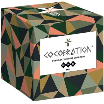 Cocobration Premium Shisha Kohle Kokoskohle Naturkohle Kokosnuss und BBQ Kokos Coal Briketts für Wasserpfeife & Grill Würfel Kohlen & Grillkohle mit Langer Brenndauer (26er, 4kg)