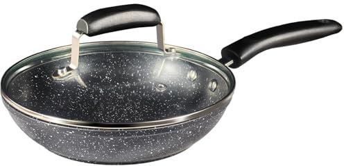 ml MassAri Limited Non Stick Frying Pan with Lid Black Granite Marble Coated Soft Grip Handle Dishwasher Safe Suitable for All Stoves (28CM Granite Pan with Lid)
