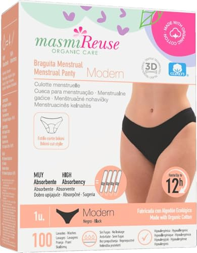 Bio Periodenslip | Modern | 12 Stunden Schutz| Waschbar & Wiederverwendbar | aus Bio Baumwolle | Schwarz | MASMI Reuse