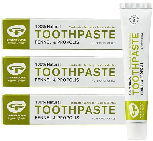 Green People Fennel & Propolis Toothpaste, 3x50ml | 100% Natural Non-Mint Toothpaste for Sensitive Gums, Fluoride and SLS Free, Organic and Cruelty Free