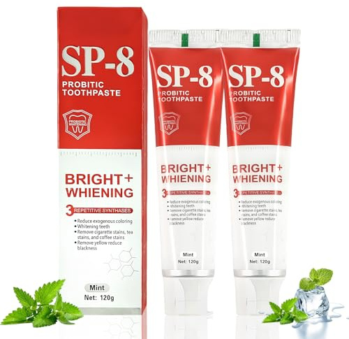 Pack of 2 Sp-8 Toothpaste, Sp-8 Probiotic, Whitening Toothpaste, 120 g | Probiotics Bright White, Teeth Whitening, Deep Cleaning Care, per denti sensibili