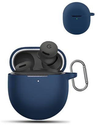 Case for Google Pixel Buds 2a Wireless Earbuds,daunke Soft Silicone Protective Cover,Skin Case with Carabiner,Full Protection,Blue