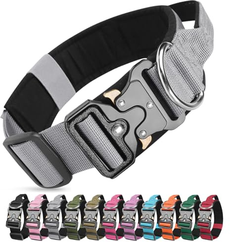 Ledeak Taktisches Hundehalsband mit Griff, Weich Gepolstert Verstellbares Hunde Halsband, Nylon Breit Trainings Halsband, Robuster Dog Collar mit Metallschnalle für Mittlere Große Hunde (Grau, M)