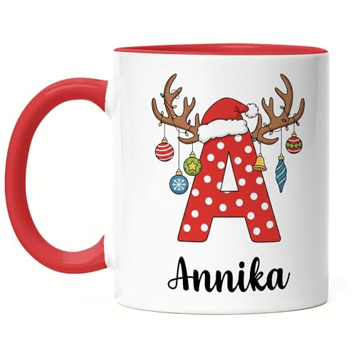 Kiddle-Design Weihnachtstasse personalisiert mit Name & Buchstabe, Becher Anfangsbuchstabe Nikolausgeschenk Initiale, Tasse Weihnachten Namenstasse Alphabet - Emaille Blau