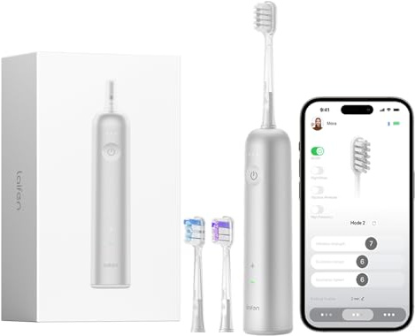 Laifen Wave elektrische Zahnbürste, Oszillation & Vibration elektrische Schallzahnbürste für Erwachsene mit 3 Bürstenköpfen, IPX7 wasserdicht magnetisch wiederaufladbar Reisezahnbürste (Aluminium)