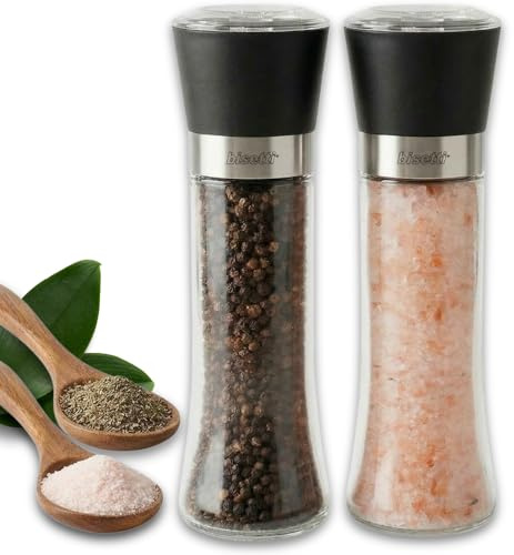 Macina Sale e Pepe, Set Manuale in Acciaio e Vetro - Macina Pepe e Sale Professionale - Design Elegante e Robusto - Ideale per Cucina e Ristorante - Facile da Usare e da Ricaricare - BISETTI