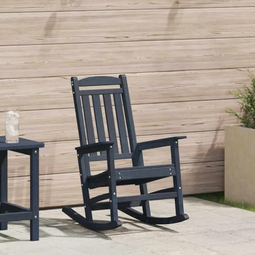 Holamys Schaukelstuhl Garten Marineblau, 70x92x108cm HDPE Kunststoff, wetterfest, Bequeme Terrassenstühle, 110kg Traglast, für Balkon & Outdoor Entspannung