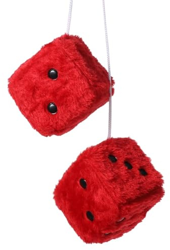 Fuzzy Würfel für Autospiegel, Paar Retro-Würfel für Rückspiegel mit weißen Punkten für Auto Innenraum hängende Ornament Dekoration (Rot)