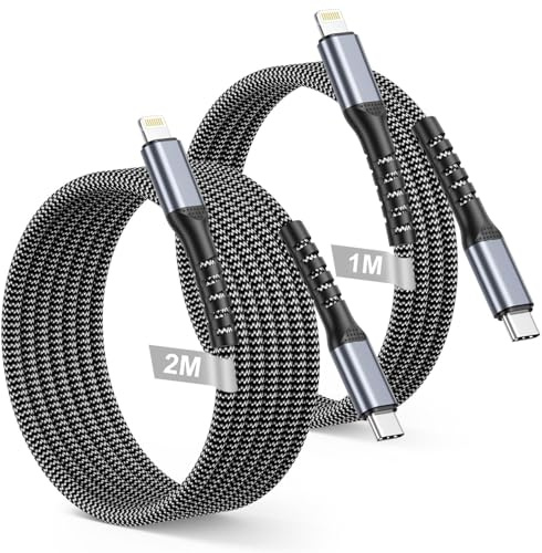 Cable USB C a Lightning 1M+2M, [MFi Certificado] Cable Cargador iPhone Carga Rapida Nailon Trenzado Cabo USBC to Lightning Compatible con iPhone 14 13 12 11 Pro Max Mini XS XR X 8 7 6s 6 Plus SE,iPad