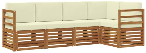 vidaXL Sofagarnituren 5 pcs Natur und Creme Massivholz Akazie, Garten-Sofa, modernes Outdoor-Möbel, robuster Lounge-Satz, Bequeme Terrasse-Sitzmöbel für Dein Zuhause