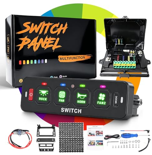 Chelhead - Panel de control de 4 bandas RGB multifunción: interruptor momentáneo intermitente estroboscópico regulable diseño fino 12 V retroiluminación compatible con vehículos todoterreno UTV
