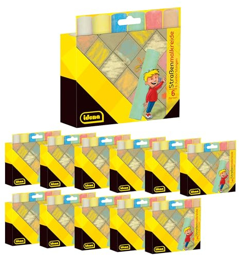 Idena 90520 - Tizas para pintar en la calle en estuche de cartón, 12 paquetes de 6 tizas cada uno en 6 colores, para pintar sobre asfalto, adoquines u hormigón