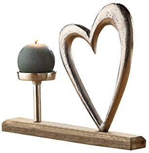 Herz Stand-Deko mit Kerzenhalter silber/natur - Gilde Handwerk