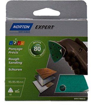 Norton Lot de 5 Triangles perfores 6 Trous auto-agrippants expert Diamètre 95 mm Grain 80