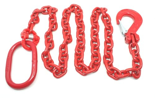 Joma-Tech | Forstkette rund | Gliedstärke: 8 mm | Länge: 3 m | mit Aufhängeglied und Schlupfhaken mit Falle | Rückekette für Forstarbeiten & Holzrückung | Rot