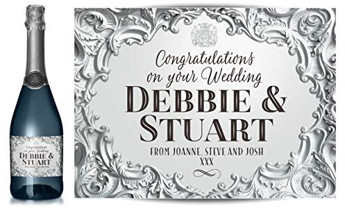 TigerMill Publishing Personalised Silver Effect Champagne Labels for Any Occasion or Event, Birthday, Wedding, Engagement, Anniversary, Hen Night, Christmas etc (Silver/Black Type)