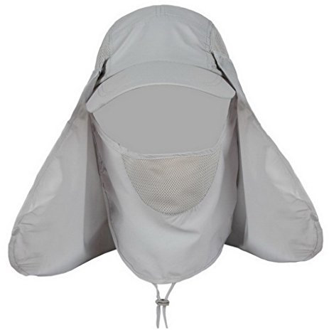 Evedaily Sonnenhut UV Schutz, Cap Sonnenschutz Sommerhut mit Abnehmbarer Maske und Nackenschutz Baseballcap Schnell Trocken UPF 50+ Fischerhut für Damen und Herren Grau