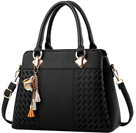 Lazzboy Handtasche Schultertasche Damen Tasche Mode gewebt Muster (Schwarz)