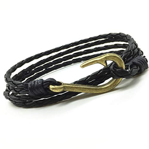 Ibralet Men's Leather Bracelet, Handmade Weave Cuff Rope Pu Leather Bangle Vintage Fish Hook Men Bracelets & Bangles For Women Jewelry Wristband Accessories Festival Couple Gift Friendship