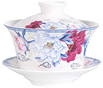 Liang baobao Traditionelles Gaiwan-Teeservice mit Deckel und Untertasse, handgefertigte Keramik-Teetasse, Blume, Porzellan, 284 ml