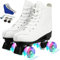 Simanli Rollschuhe für Damen, vier Räder, Rollschuhlaufen, PU-Leder, für drinnen und draußen, zweireihige Skate, Schuhe mit Tasche (weißer Blitz, 40)