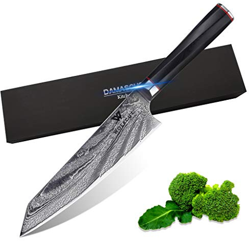 Wolfcut Damascus Chefmesser 20 cm 73 Lagigen japanischer Damaszener Stahl