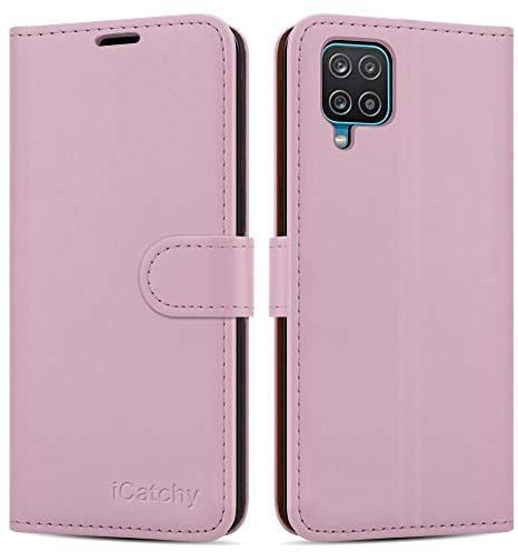 iCatchy For Samsung Galaxy A12 Case Leather Wallet Book Flip Folio Stand View Cover with Card Slots Compatible with Galaxy A12 5G (6.5'') (Rose Gold)