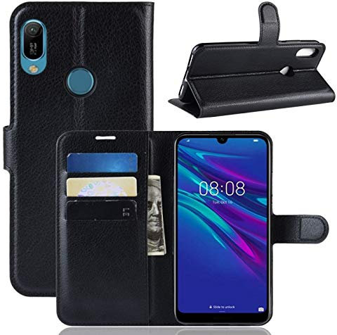 COPHONE® Custodia per Huawei Y6 2019, Custodia in Pelle compatibili Huawei Y6 2019 Nero. Cover a Libro per Huawei Y6 2019 Magnetica Portafoglio