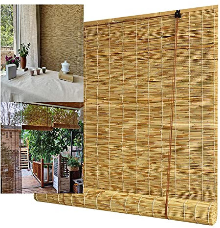 Retro Carbonization Natural Schilf Vorhang,Bambus Rollo Bambus Raffrollo Handgewebt Atmungsaktiv Schatten Sonnenschutz Wand Hauptdekorationen,FüR Garten Terrasse 80x220cm/31.5x86.6in