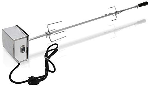 Einfeben Girarrosto per Barbecue in Acciaio Inox,107 cm, con 2 aghi per Carne e Motore in Acciaio Inox, 220 V – 240 V, Spiedo Elettrico, Girarrosto Universale