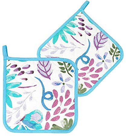 Lashuma Topflappen Set, 2 Stück Topf Untersetzer 20x20 cm, Baumwoll Topfhalter bunt Aquarell
