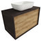 Atrios Modelo Hermes Conjunto Baño con 2 Cajones, Suspendido en Pared, con Lavabo Porcelánico Sobrepuesto y Mueble MONTADO, Madera, Laminado Roble, 60 cm