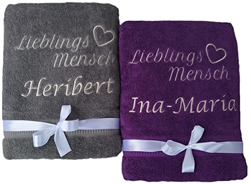 Wuff-Dogsworld Handtuch Lieblingsmensch mit Namen Bestickt 50 x 100 cm Händehandtuch Geschenk