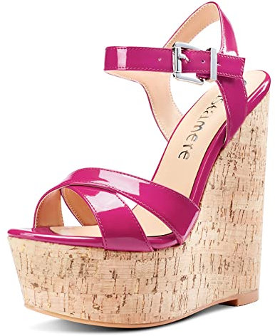 Castamere Scarpe col Tacco Donna Moda Sandali con Zeppa Plateau Wedge High Heels Rosa Pesca Pelle Verniciata Scarpe EU36