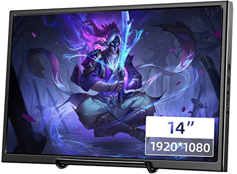 Pisichen Tragbarer Monitor, 14 Zoll Portable Monitor Full HD 1920 x 1080 IPS-Bildschirm mit Dual-HDMI Schnittstelle für Laptop PS4 PC Ras Pi, Plug & Play