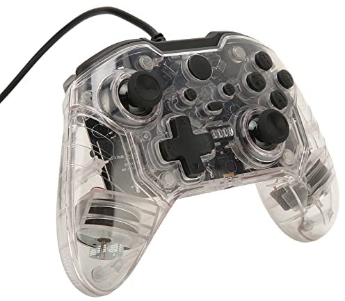Sxhlseller Controller per Gamepad Cablato per PC, Controller di Gioco Cablato Professionale, Joystick per Gamepad con Guscio Trasparente RGB a Doppia Vibrazione Portatile per PC