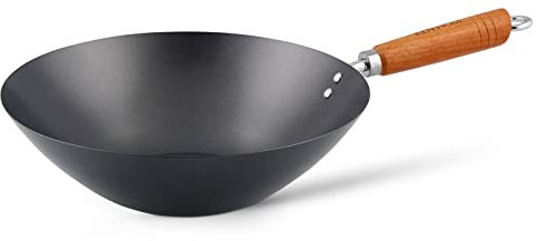 Ken Hom großer Antihaft Karbonstahl Wok 31 cm mit Holzgriff - Wokpfanne ohne Induktion