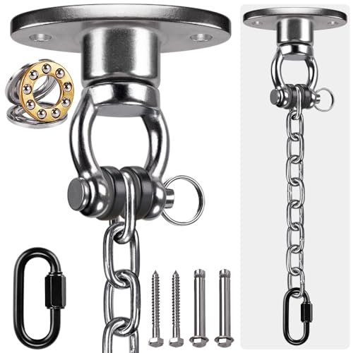 BeneLabel 360° Gancio da Soffitto Girevole Amaca Altalena Hardware Vite Bullone Staffa Ovale in Metallo Set di Cuscinetti 1.1m Moschettone a Catena per Sedia da Gioco Corda per Yoga, 900 libbre