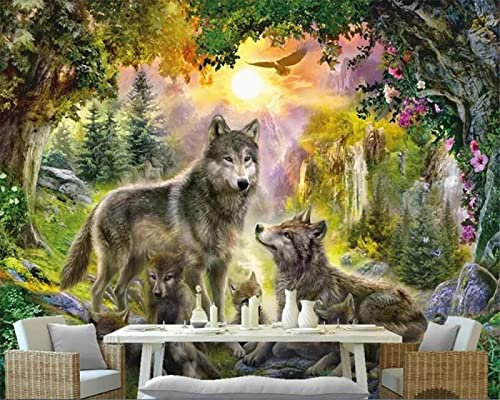 Papier Peint Une Forêt Ensoleillée Avec Des Loups Gris Paysage Animalier Chambre D'Enfants Papier Peint 3D Pap Murale Papier Peint 3D Salle de séjour Chambre à coucher séjour Mural enfant-350cm×256cm