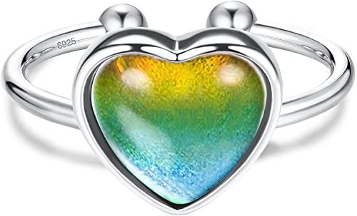 Krfy Stimmungsring Damen Silber 925 Verstellbar Temperaturregelung Wechselbarer Ring Damen Farbwechsel Minimalistische Zarte Ringe Silber Offene Stapelbare Herz Ringe für Mädchen