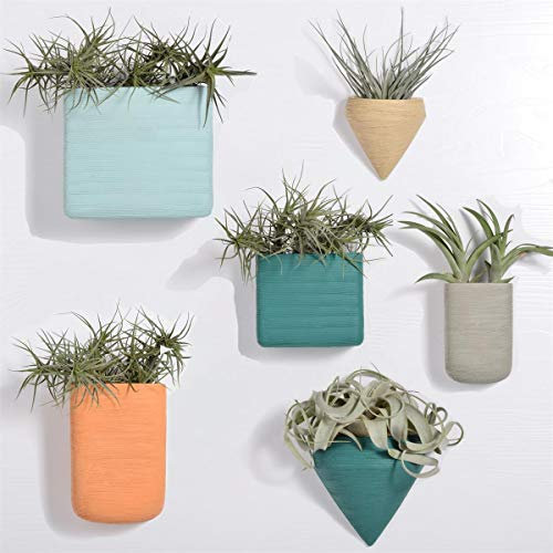 FLBT Lot de 6 Pots de Fleurs géométriques à Suspendre au Mur en céramique - Plantes succulentes, Plantes aériennes, Fausses Plantes