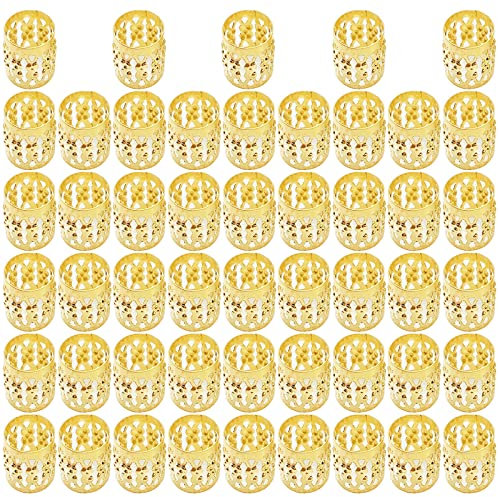 50 Stück Dreadlocks Haarschmuck, Haarspange Haarschmuck, verstellbare manschetten, Dread Lock Verstellbar Cuffs für Zöpfe Haar Accessoire-Gold