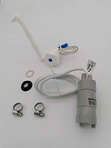 CR-MOESANCO® KIT Robinet + Pompe + 2 Pinces INOX pour Caravane 12v Camping Car Camping Car Lavabo (MASS 10L)
